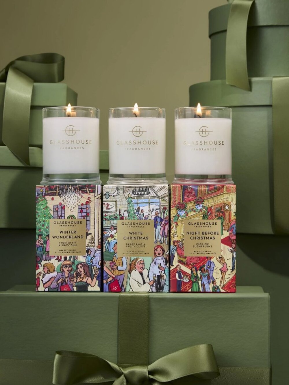 GLASSHOUSE FRAGRANCES Christmas Trio Assorted Festive Fragrances NWT